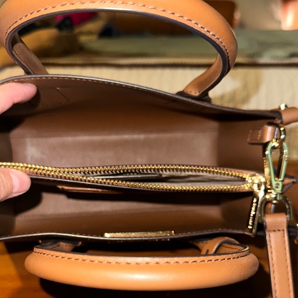 Michael Kors Dark Brown Mini Crossbody Tote with Tan Accents